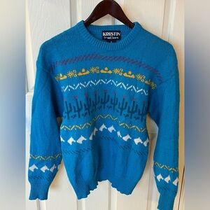 Kristin for Miller’s Vintage Wool Cactus Western Sweater - Medium, Blue